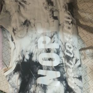 A medium shirt sleeve, black and white tie dye